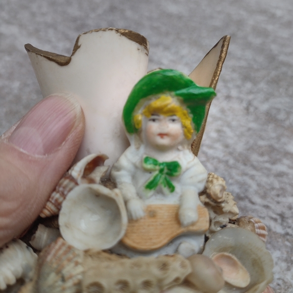 Victorian shell puzzle art piece porcelain doll sea shell whimsy OOAK - Picture 2 of 12